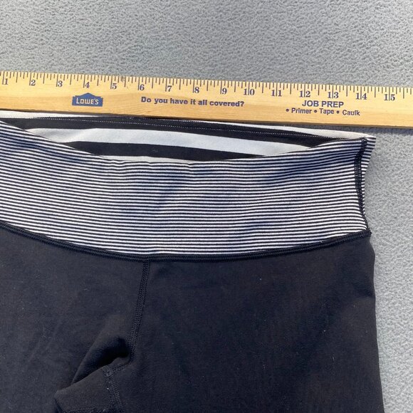 Lululemon Wunder Under Crop Black White Leggings Striped Waist Size 8 Parallel - Picture 4 of 6